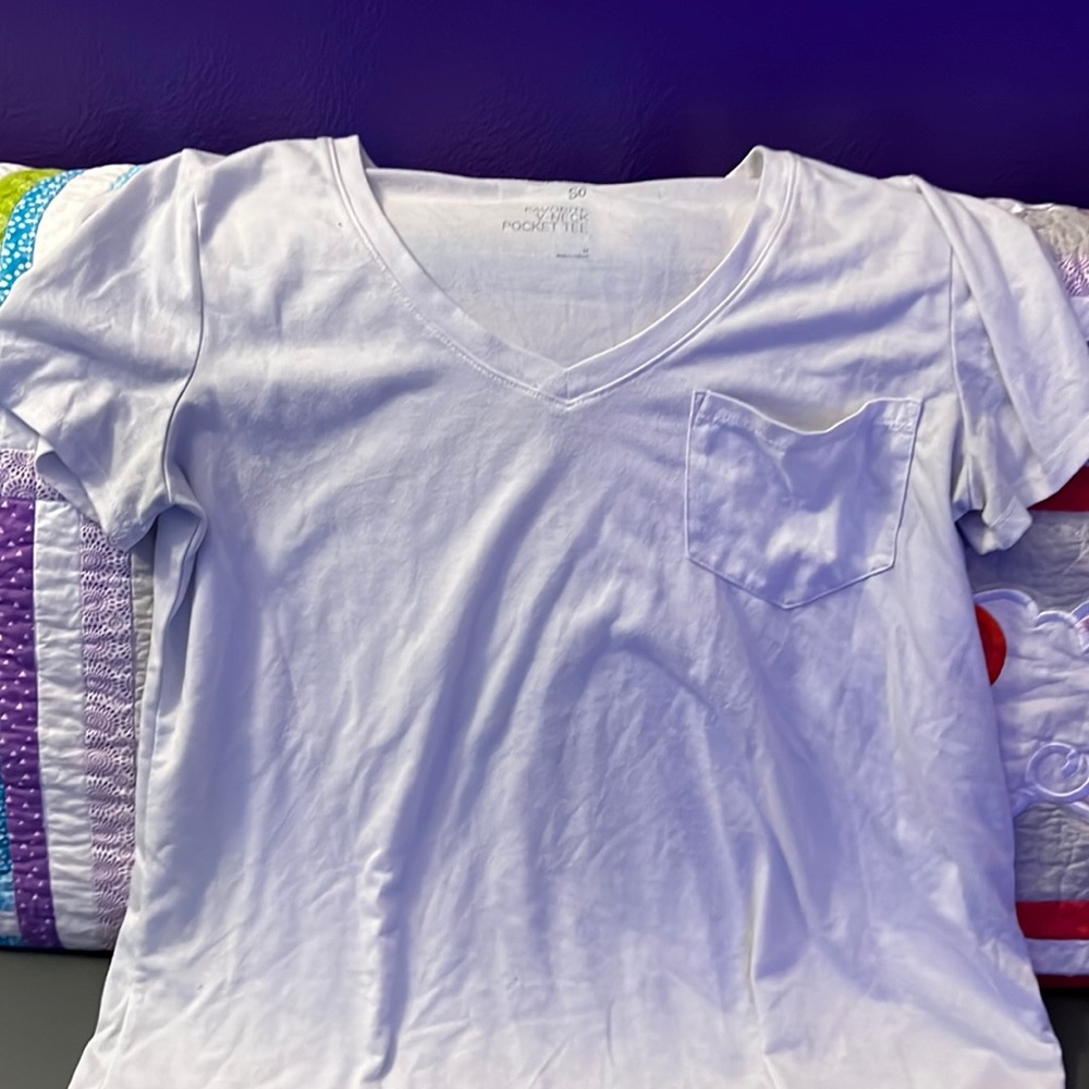White comfy v-neck shirt.